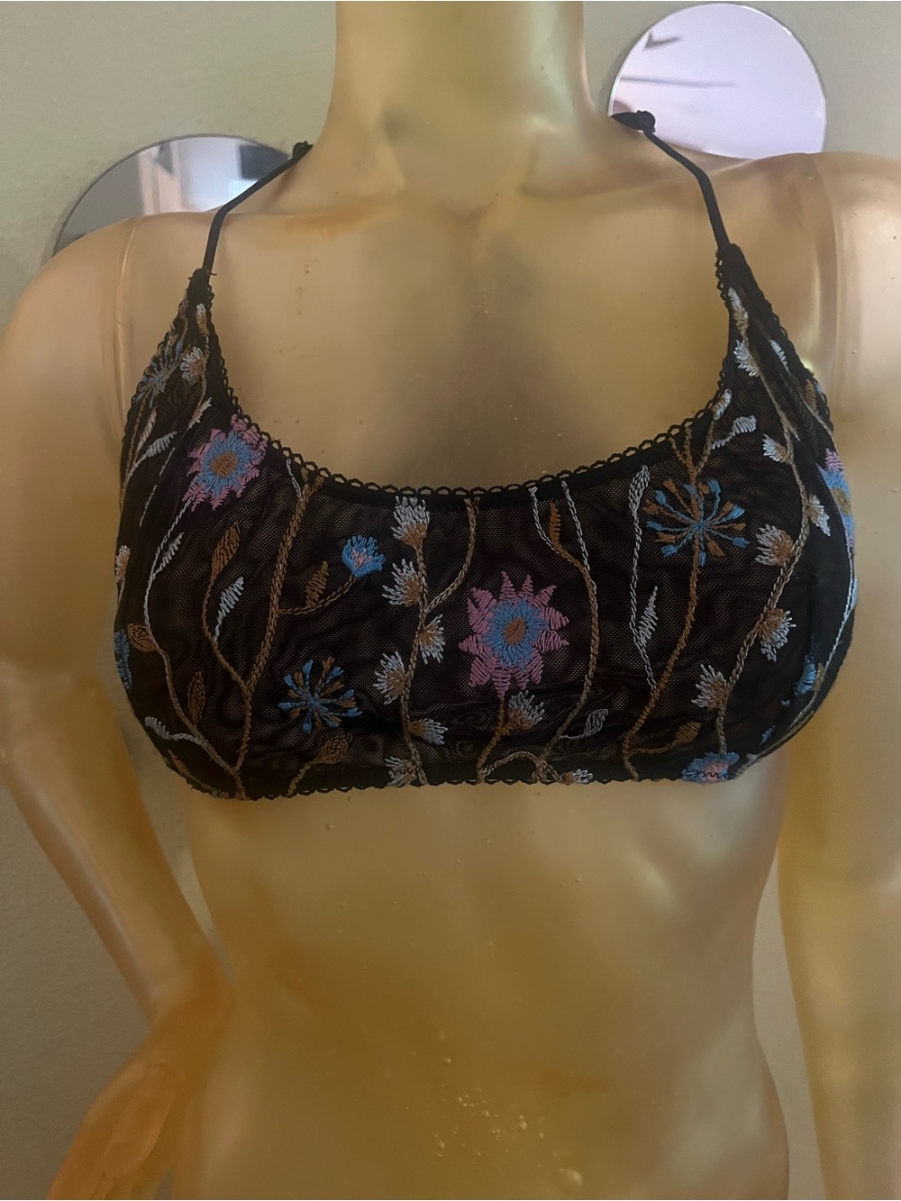 Sheer Black Floral Embroidered Bralette - Women Intimates